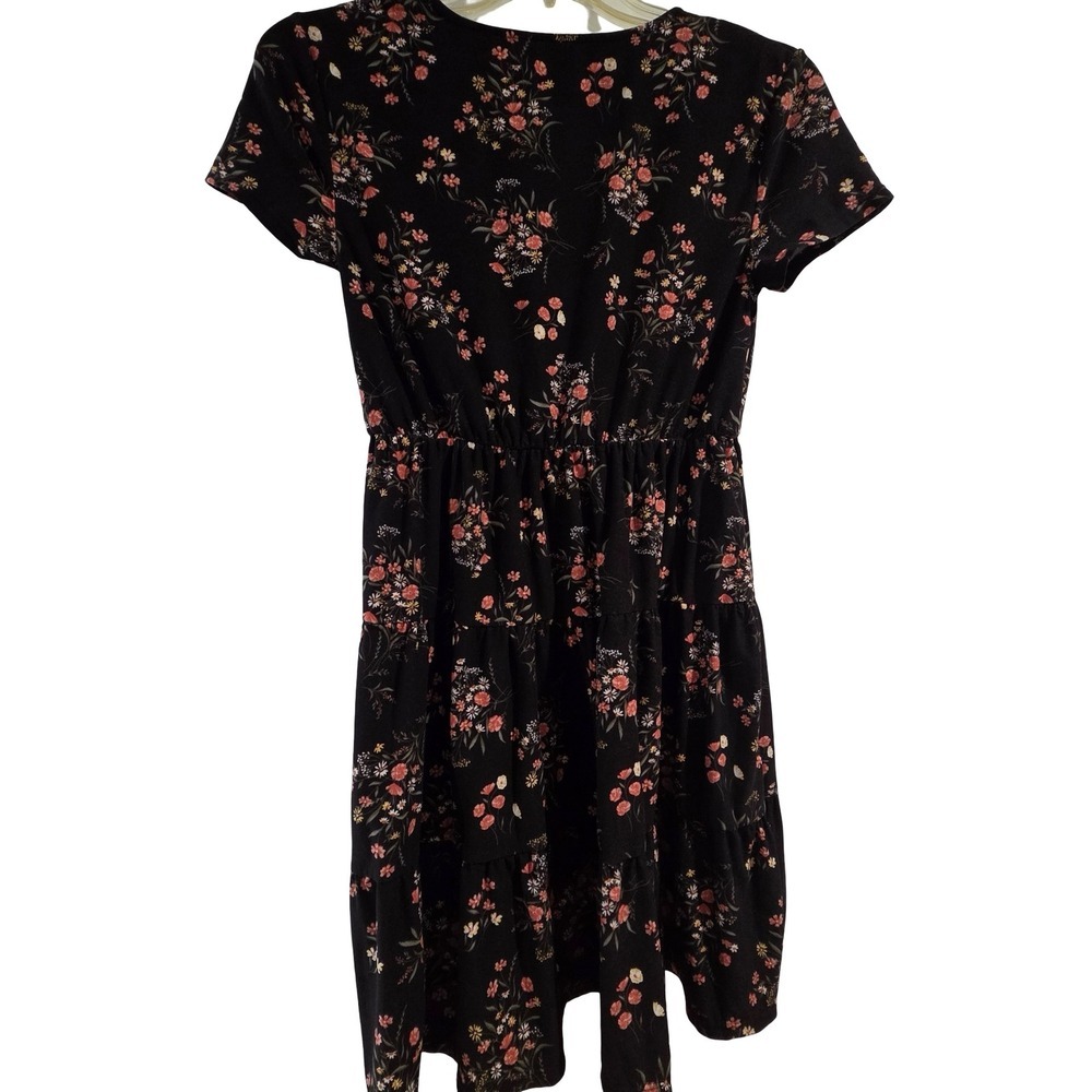 No Boundaries Mini Dress Black Floral V-Neck Womens XS - Picture 3 of 4
